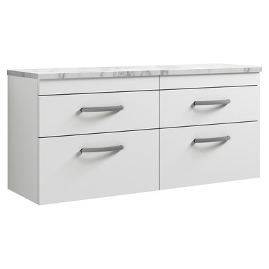 Nuie Gloss White Athena Wall Hung Drawer Vanity Unit With Carrera Marble Laminate Worktop | | Mfc | 1200Mm Size 4