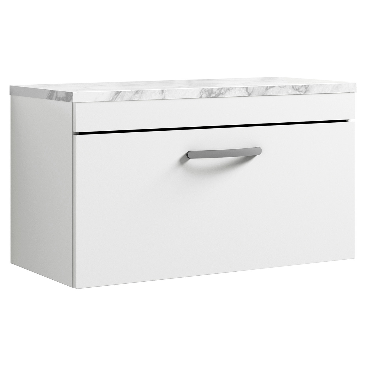 Nuie Athena Wall Hung Single Drawer Vanity Unit with Carrera Marble Laminate Worktop