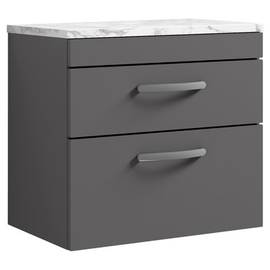 Nuie Gloss Grey Athena Wall Hung Door Vanity Unit With Carrera Marble Laminate Worktop | | Mfc | 600Mm Size 2
