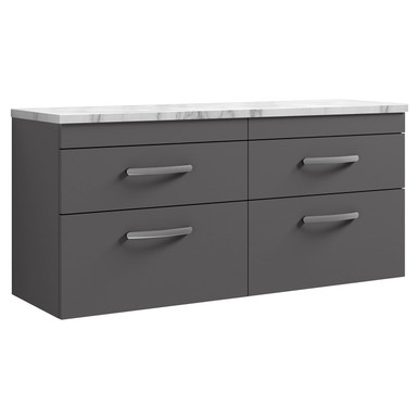 Nuie Gloss Grey Athena Wall Hung Door Vanity Unit With Carrera Marble Laminate Worktop | | Mfc | 1200Mm Size 4