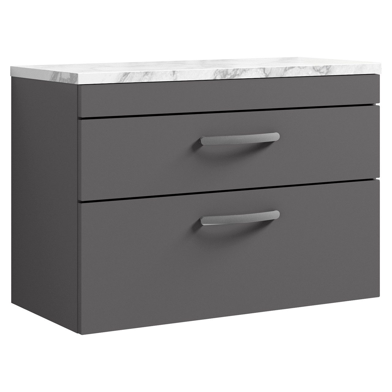 Nuie Athena Wall Hung 2 Drawer Vanity Unit with Carrera Marble Laminate Worktop