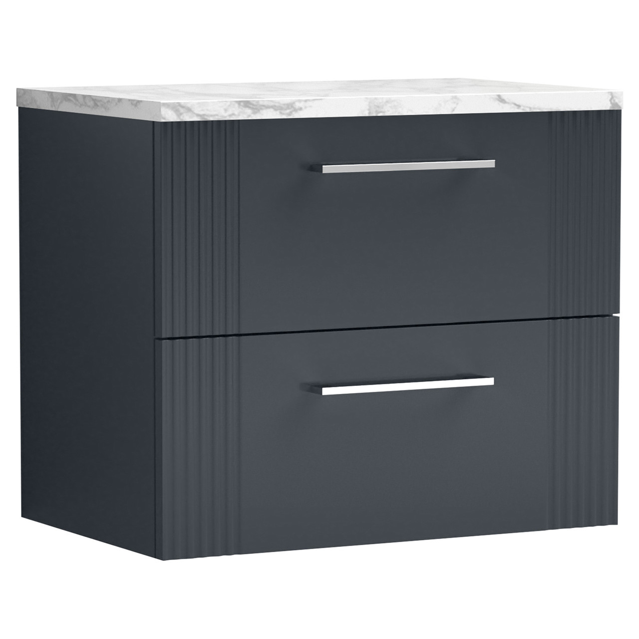 Nuie Deco Wall Hung 2 Drawer Vanity Unit with Carrera Marble Laminate Worktop