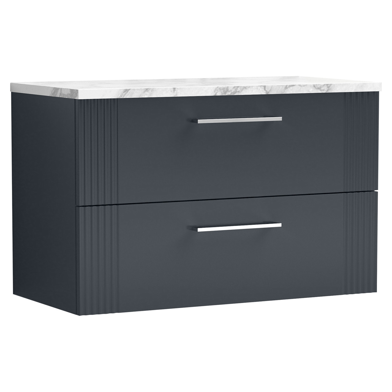 Nuie Deco Wall Hung 2 Drawer Vanity Unit with Carrera Marble Laminate Worktop