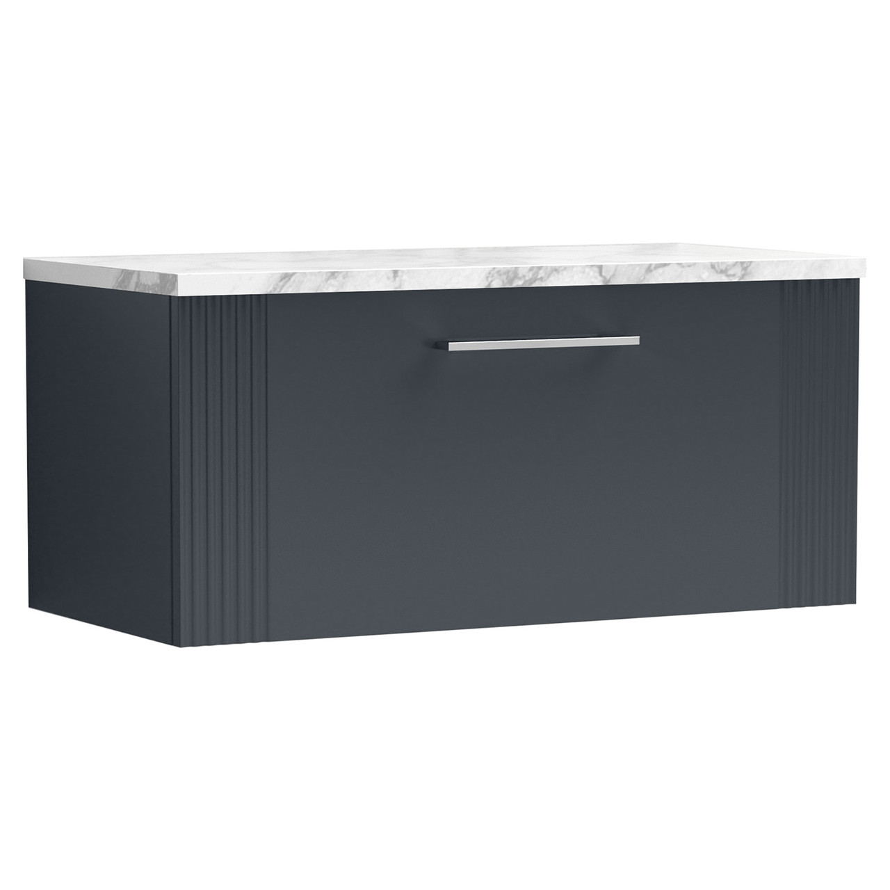 Nuie Deco Wall Hung Single Drawer Vanity Unit with Carrera Marble Laminate Worktop