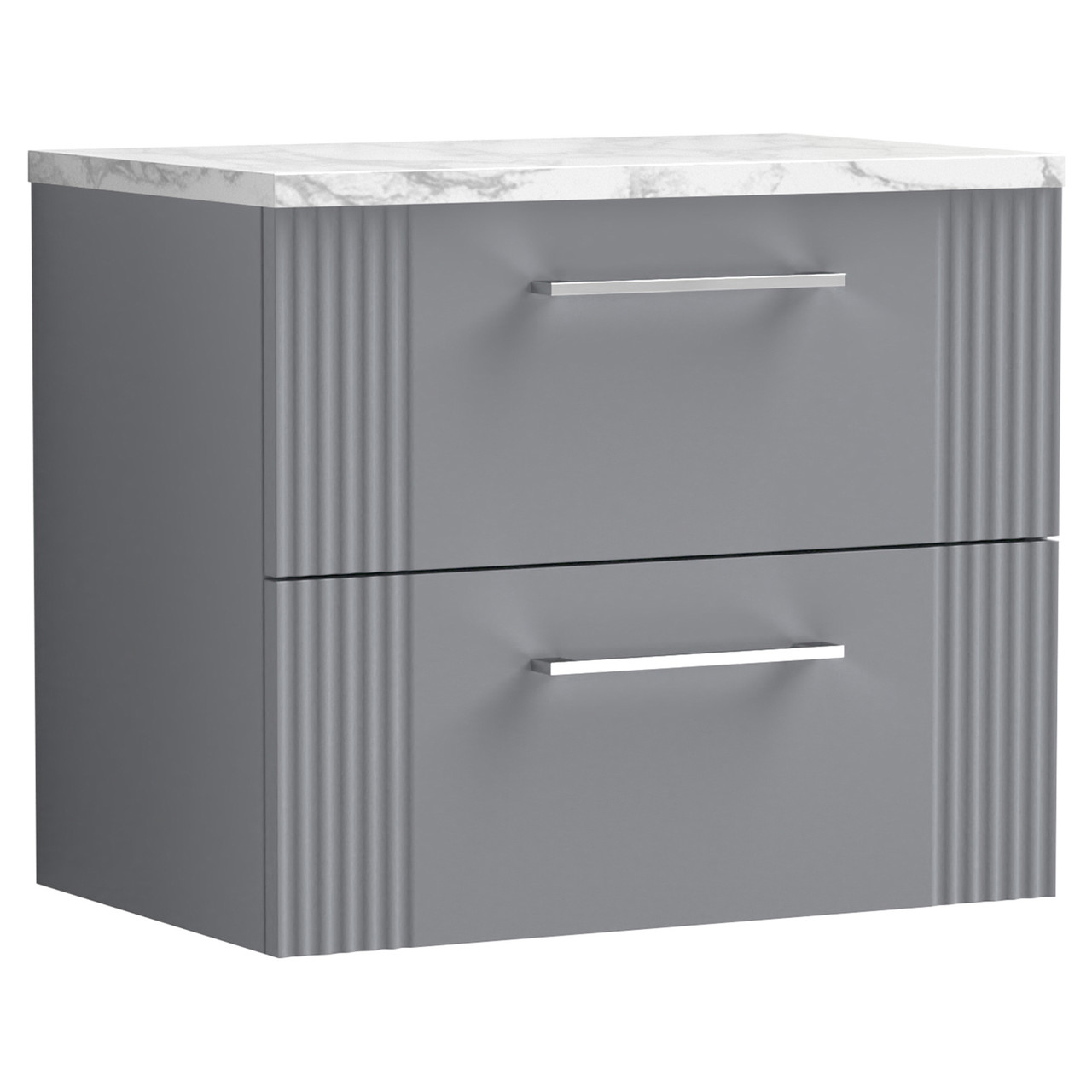 Nuie Deco Wall Hung 2 Drawer Vanity Unit with Carrera Marble Laminate Worktop
