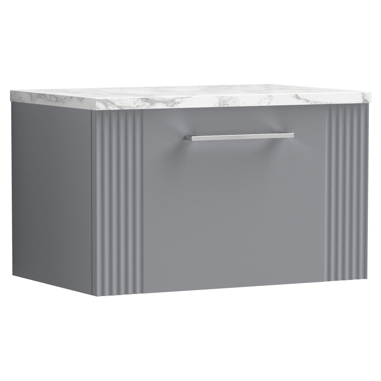 Nuie Deco Wall Hung Single Drawer Vanity Unit with Carrera Marble Laminate Worktop