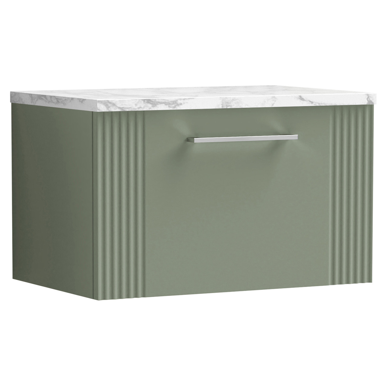 Nuie Deco Wall Hung Single Drawer Vanity Unit with Carrera Marble Laminate Worktop