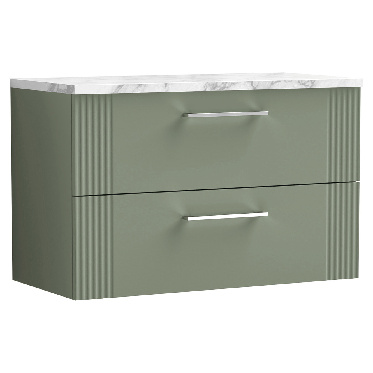 Nuie Deco Wall Hung 2 Drawer Vanity Unit with Carrera Marble Laminate Worktop