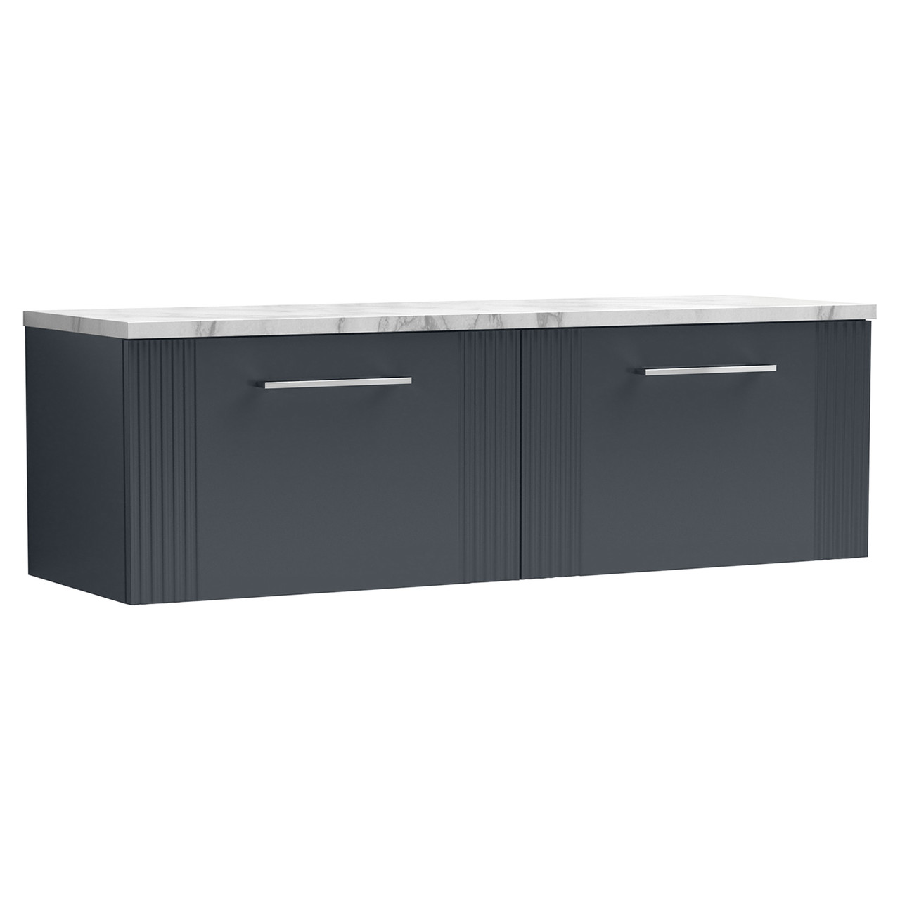 Nuie Deco Wall Hung 2 Drawer Vanity Unit with Carrera Marble Laminate Worktop