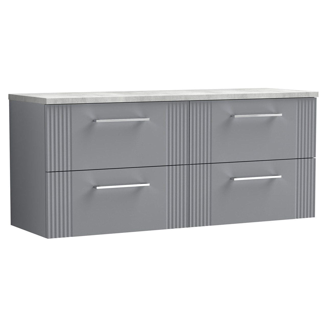 Nuie Deco Wall Hung 4 Drawer Vanity Unit with Bellato Grey Worktop