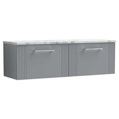 Nuie Satin Grey Deco Wall Hung Drawer Vanity Unit With Carrera Marble Laminate Worktop | | Mfc | 1200Mm Size 2