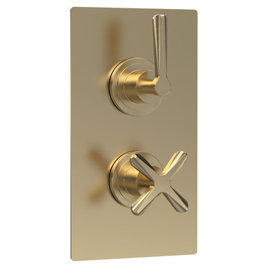Nuie Brushed Brass Aztec Twin Concealed Thermostatic Shower Valve With Diverter | | 120Mm X 215Mm X 138Mm