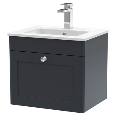 Nuie Soft Black Classique Satin Wall Hung Single Drawer Vanity Unit And 18Mm Profile Basin | | Mfc | 500Mm Size 5