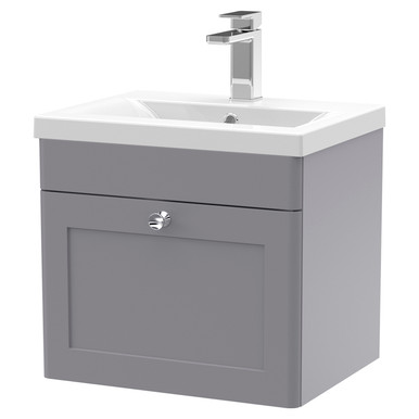 Nuie Satin Grey Classique Wall Hung Single Drawer Vanity Unit And 40Mm Profile Basin | | Mfc | 500Mm Size 5