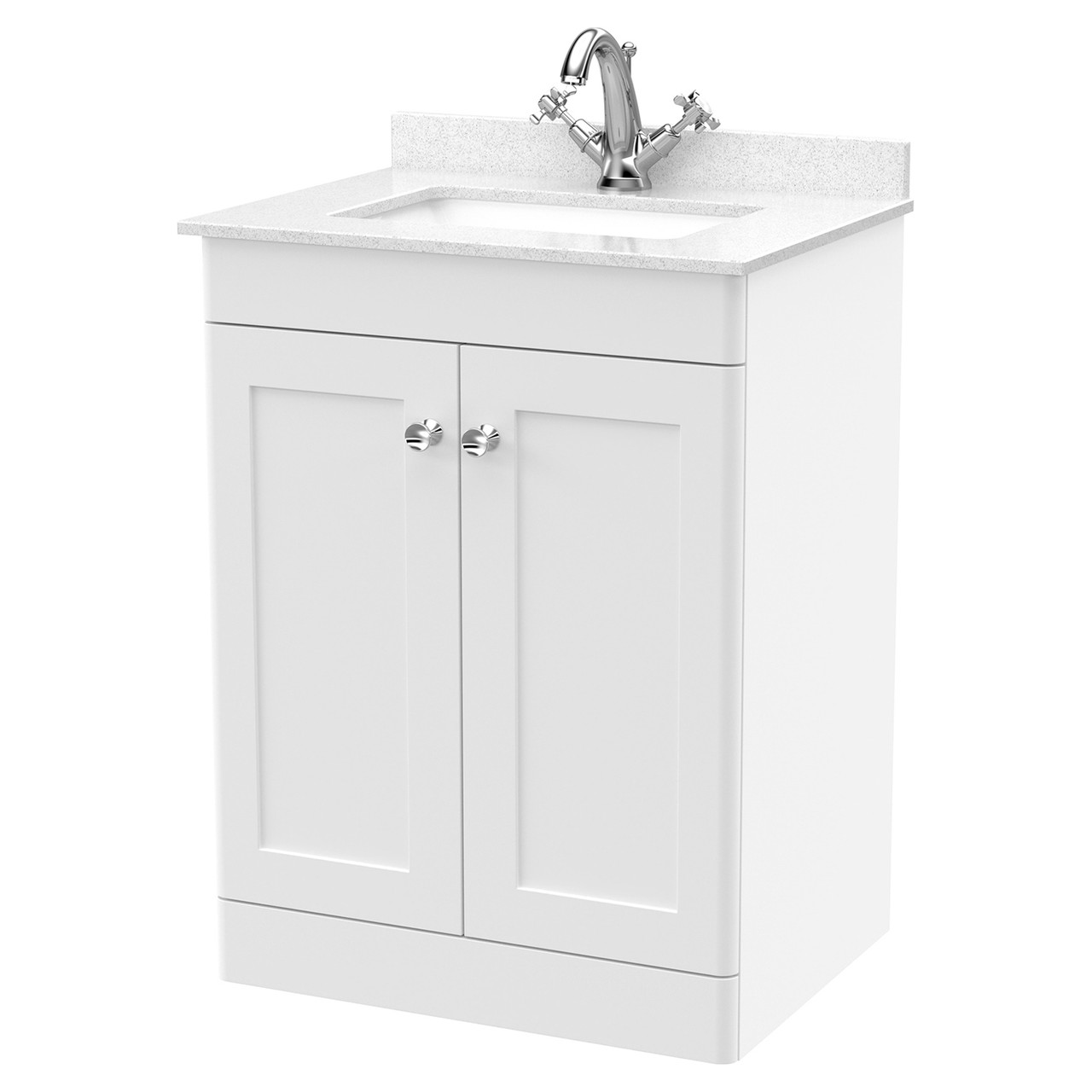 Nuie Classique 2 Door Vanity Unit with White Marble Countertop and Square Basin with 1 Tap Hole