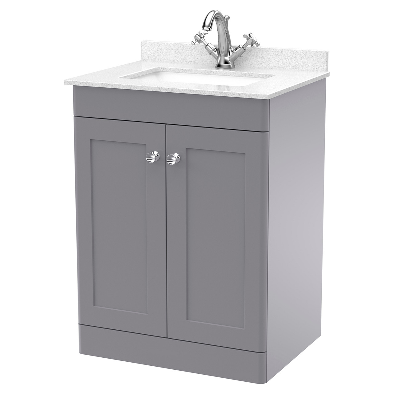 Nuie Classique 2 Door Vanity Unit with White Marble Countertop and Square Basin with 1 Tap Hole