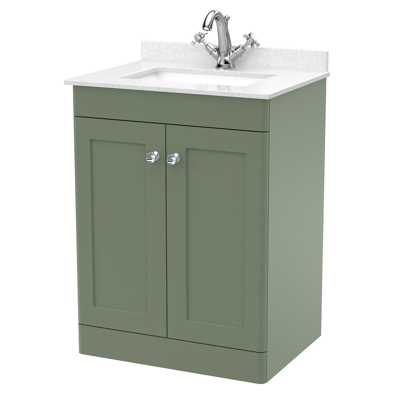 Nuie Classique 2 Door Vanity Unit with White Marble Countertop and Square Basin with 1 Tap Hole