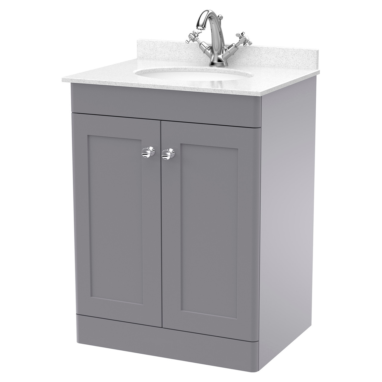 Nuie Classique 2 Door Vanity Unit with White Marble Countertop and Round Basin with 1 Tap Hole