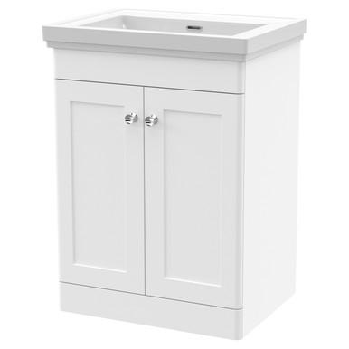 Nuie Satin White Classique Door Vanity Unit And 66Mm Profile Basin | | Mfc | 600Mm Size 2