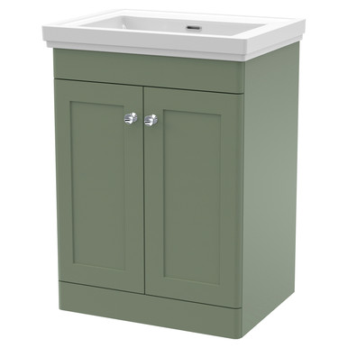 Nuie Satin Green Classique Door Vanity Unit And 66Mm Profile Basin | | Mfc | 600Mm Size 2