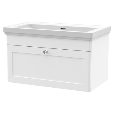 Nuie Satin White Classique Wall Hung Single Drawer Vanity Unit And 66Mm Profile Basin | | Mfc | 800Mm Size 5