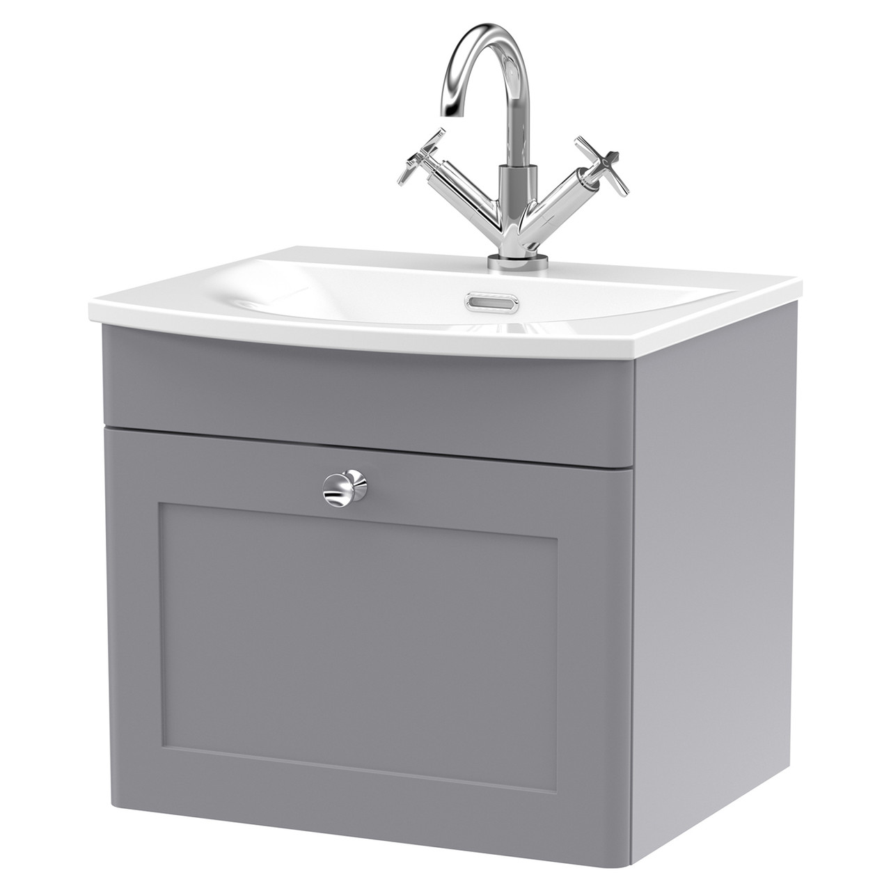 Nuie Classique Wall Hung Single Drawer Vanity Unit and 30mm Profile Curved Basin