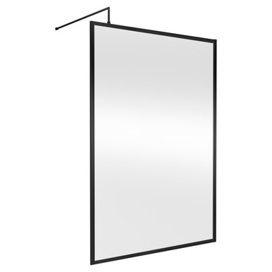 Hudson Reed Matt Black Full Outer Frame Wetroom Shower Screen With Support Bar | | Glass/Aluminium | 1400Mm X 1950Mm