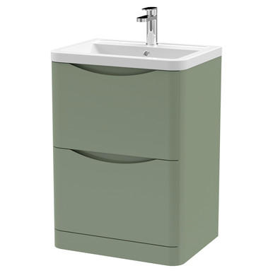 Nuie Satin Green Lunar Drawer Vanity Unit And Ceramic Basin | | Mfc | 600Mm Size 2