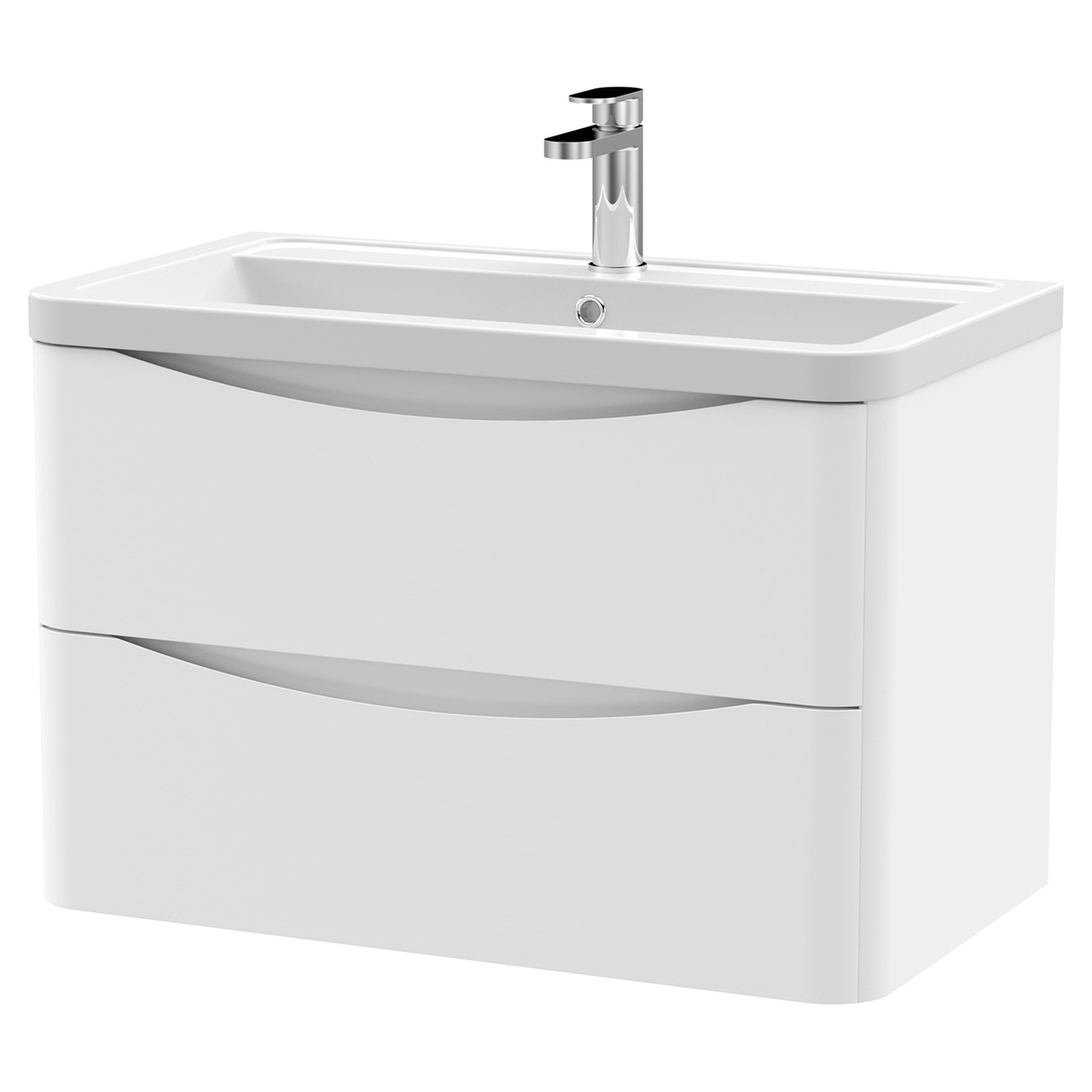 Nuie Satin White Lunar Wall Hung 2 Drawer Vanity Unit And Ceramic Basin | | Mdf | 800Mm