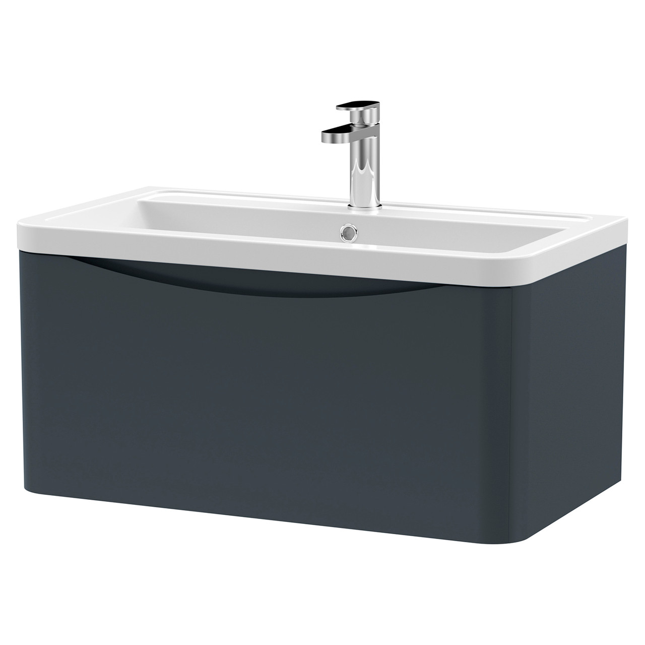 Nuie Lunar Satin Wall Hung Single Drawer Vanity Unit and Ceramic Basin