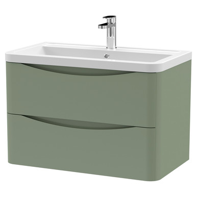 Nuie Satin Green Lunar Wall Hung Drawer Vanity Unit And Ceramic Basin | | Mfc | 800Mm Size 2