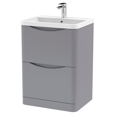 Nuie Satin Grey Lunar Drawer Vanity Unit And Polymarble Basin | | Mfc | 600Mm Size 2