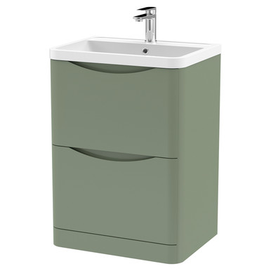 Nuie Satin Green Lunar Drawer Vanity Unit And Polymarble Basin | | Mfc | 600Mm Size 2