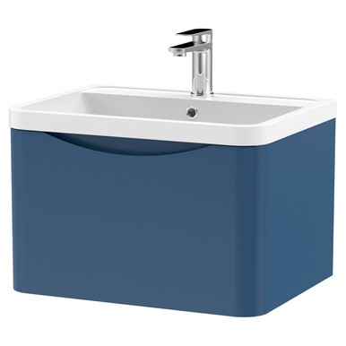 Nuie Satin Blue Lunar Wall Hung Single Drawer Vanity Unit And Polymarble Basin | | Mdf | 600Mm