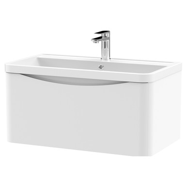 Nuie Satin White Lunar Wall Hung Single Drawer Vanity Unit And Polymarble Basin | | Mdf | 800Mm