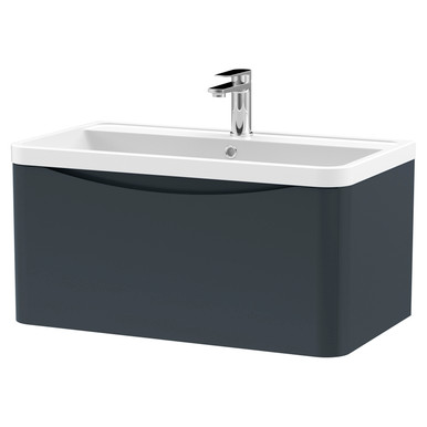 Nuie Soft Black Lunar Satin Wall Hung Single Drawer Vanity Unit And Polymarble Basin | | Mdf | 800Mm