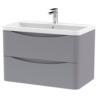 Nuie Satin Grey Lunar Wall Hung 2 Drawer Vanity Unit And Polymarble Basin | | Mdf | 800Mm
