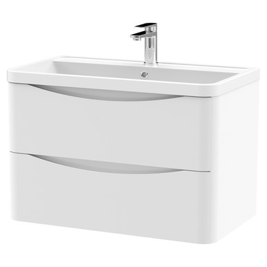 Nuie Satin White Lunar Wall Hung 2 Drawer Vanity Unit And Polymarble Basin | | Mdf | 800Mm