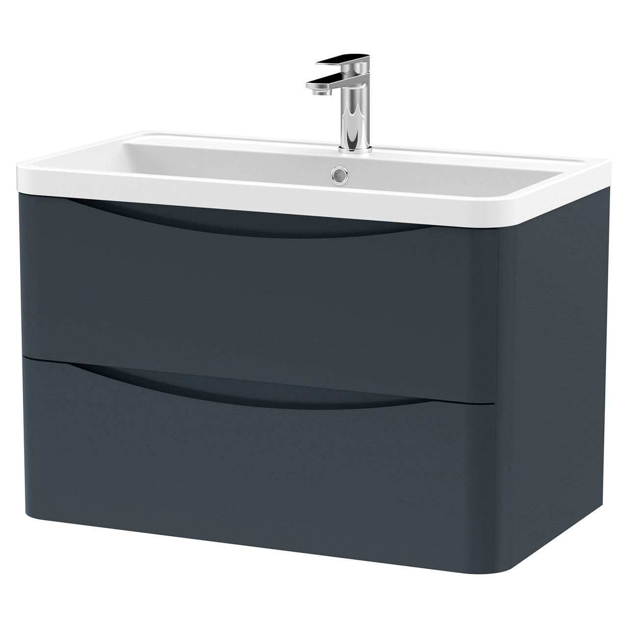 Nuie Lunar Satin Wall Hung 2 Drawer Vanity Unit and Polymarble Basin