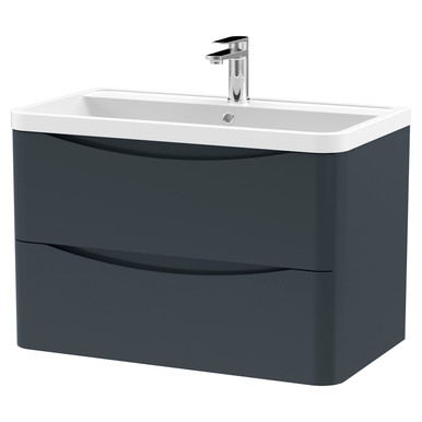 Nuie Soft Black Lunar Satin Wall Hung Drawer Vanity Unit And Polymarble Basin | | Mfc | 800Mm Size 2