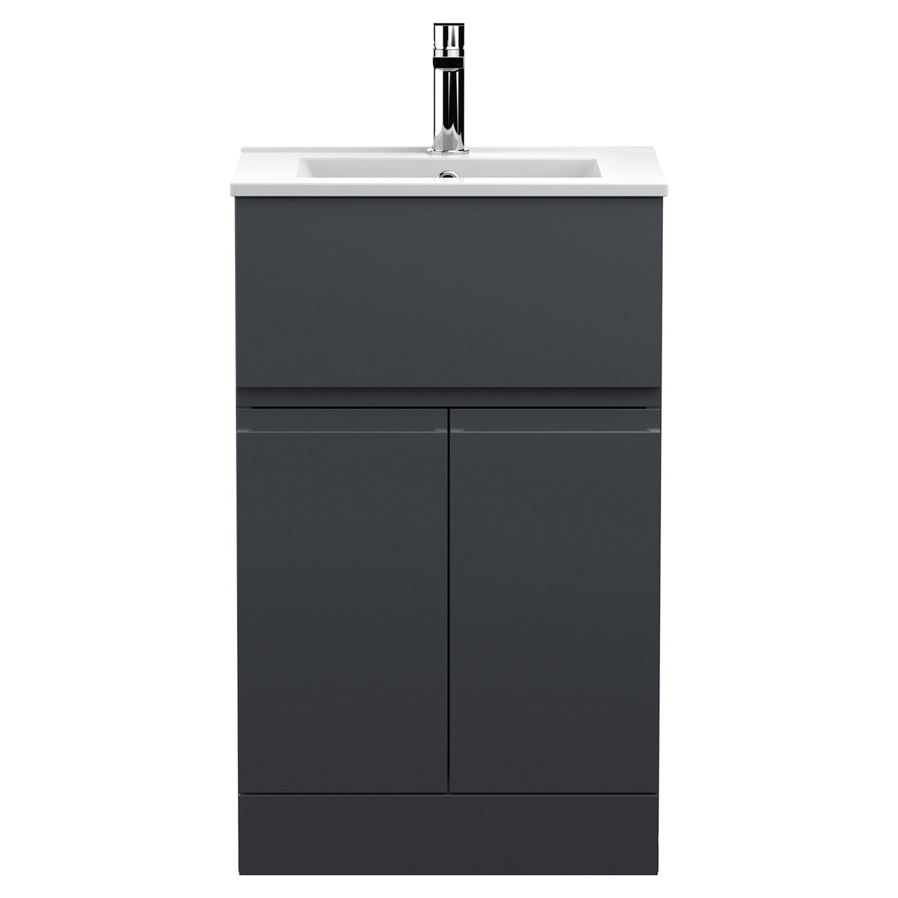 Hudson Reed Urban Satin Floor Standing Single Drawer 2 Door Vanity Unit and Minimalist Ceramic Basin