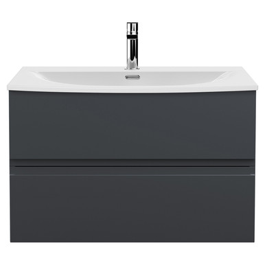 Hudson Reed Soft Black Urban Satin Wall Hung 2 Drawer Vanity Unit And Curved Ceramic Basin | | Mfc | 800Mm