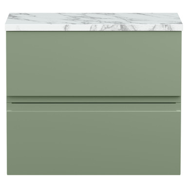 Hudson Reed Satin Green Urban Wall Hung Drawer Vanity Unit With Carrera Marble Worktop | | Mfc | 600Mm Size 2
