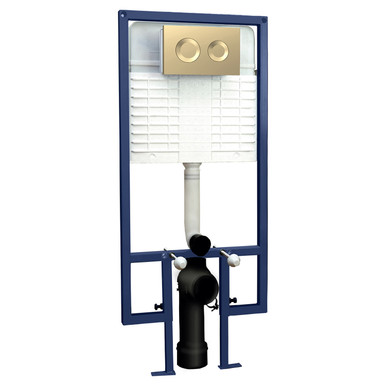 Nuie Brushed Brass Concealed Cistern With Wall Frame And Round Dual Flush Push Buttons | | Hd Polyethylene | 520Mm X 1136Mm X 204Mm