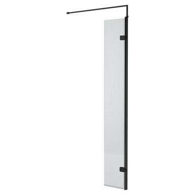 Hudson Reed Matt Black Fluted Wetroom Swing Screen With Fittings | | Glass/Aluminium | 300Mm X 1950Mm
