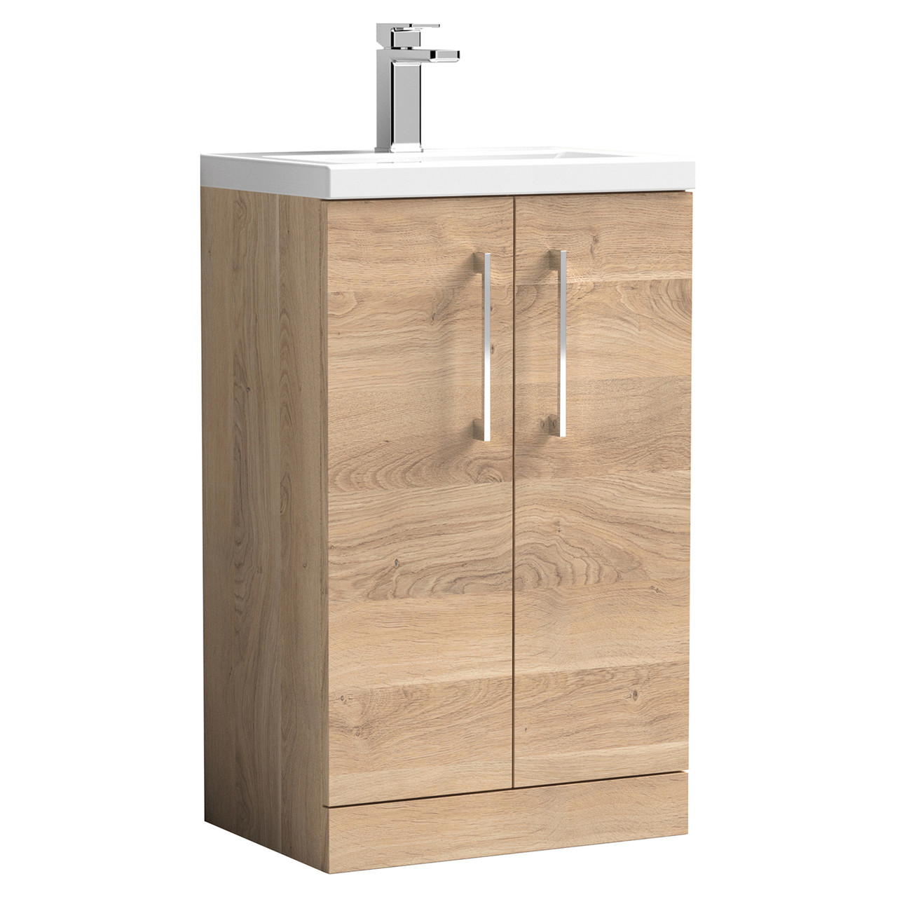 Nuie Arno Compact Woodgrain 2 Door Vanity Unit and Ceramic Basin