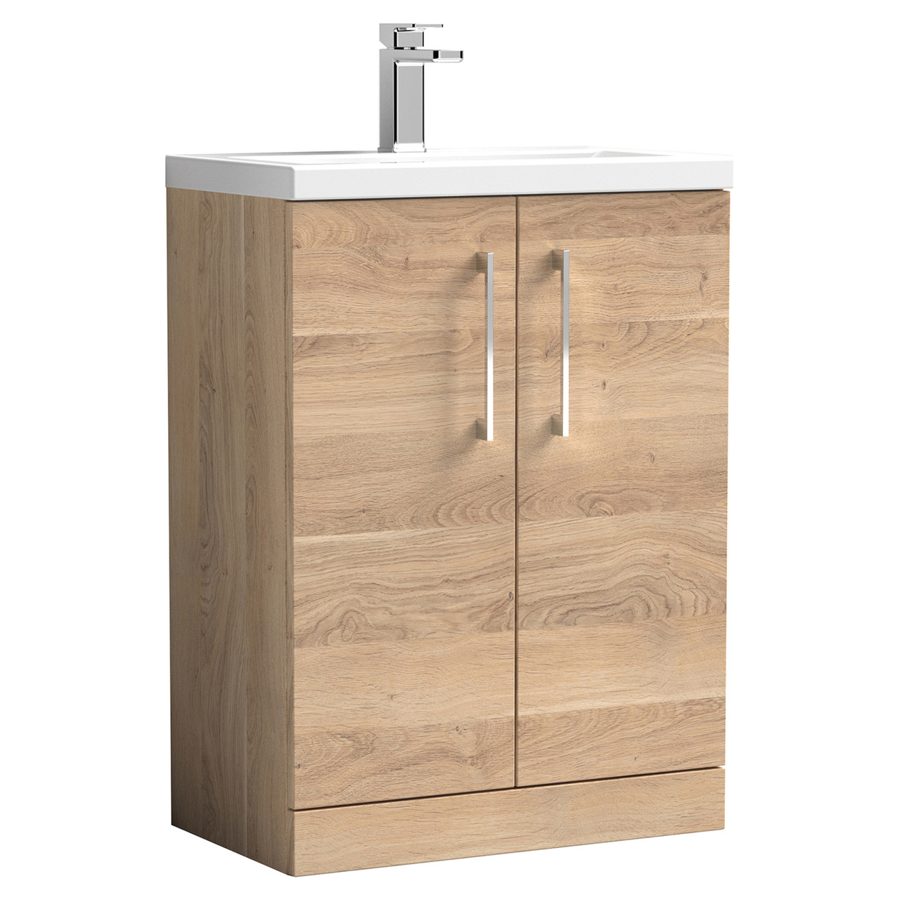 Nuie Arno Compact Woodgrain 2 Door Vanity Unit and Ceramic Basin