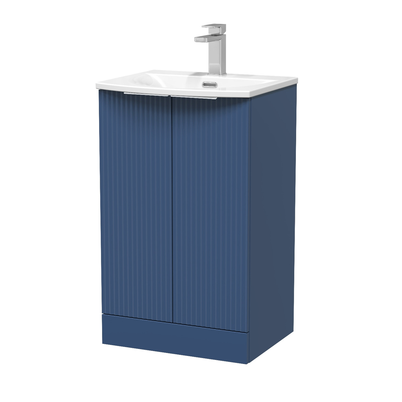 Hudson Reed Satin Blue Fluted 2 Door Vanity Unit And Curved Ceramic Basin | | Mdf | 500Mm