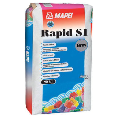 Mapei Grey Rapid S1 20Kg Quick Setting Floor Tile Adhesive | | 260Mm X 440Mm X 130Mm