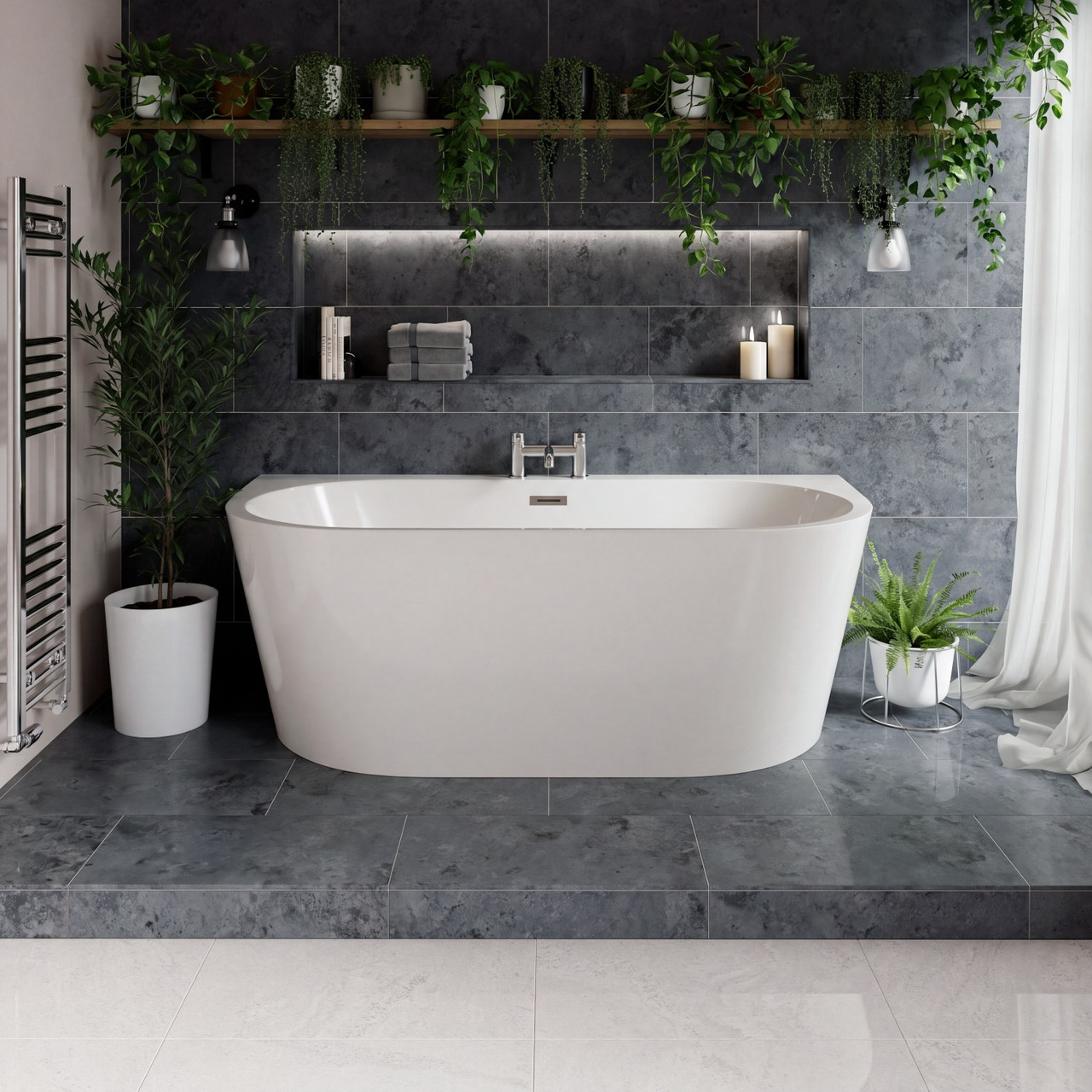 Georgia Round Double Ended Freestanding Back to Wall Bath with Tap Ledge